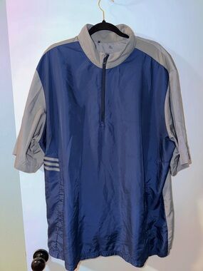 Adidas Half Zip Navy and Gray Short Sleeve Windbreaker Jacket Shirt